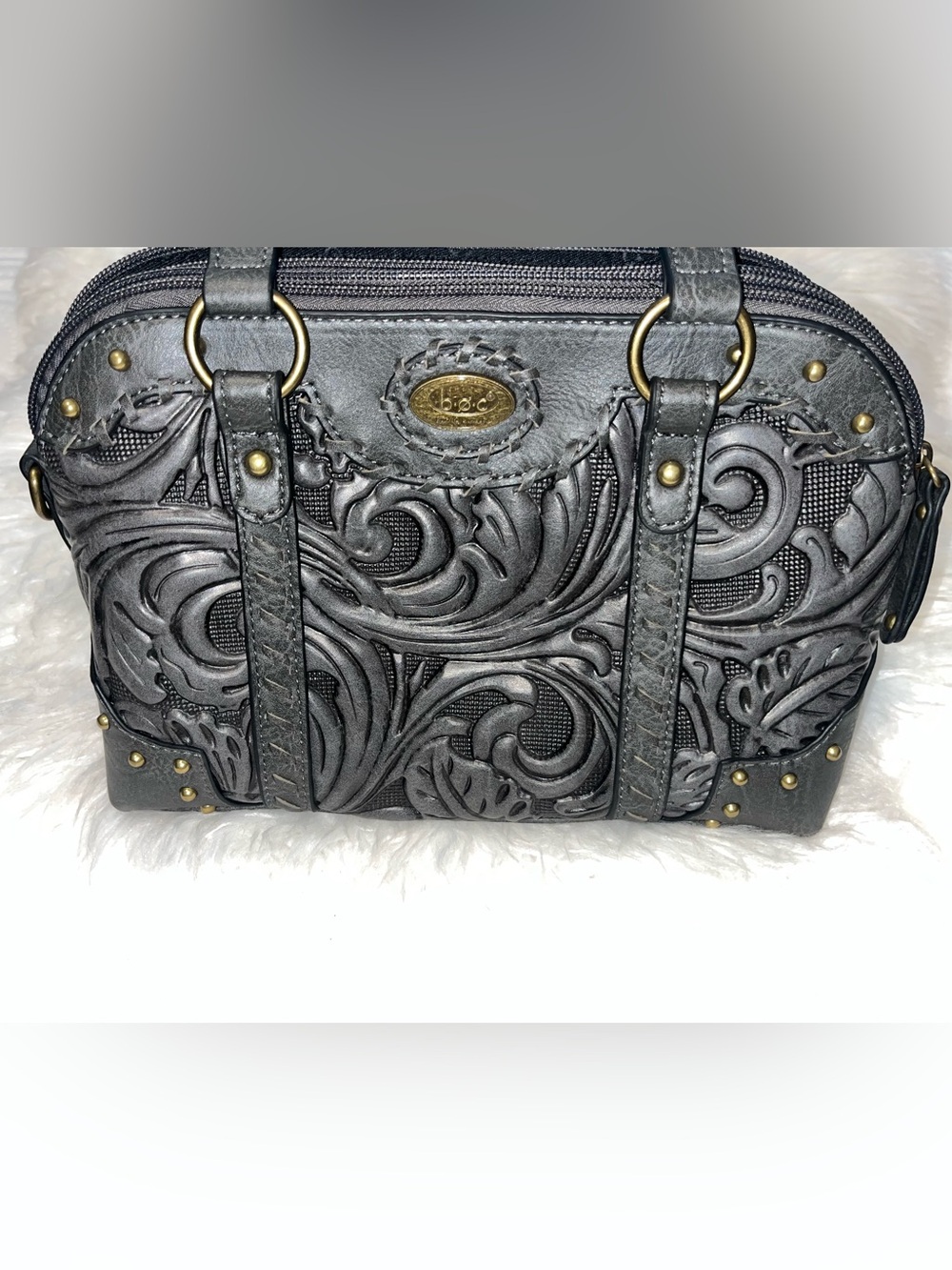 b.o.c. Embossed Floral Leather Satchel — Black